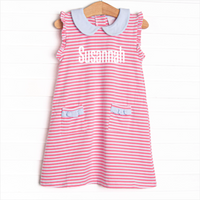 Susannah Pocket Dress, Light Blue and Medium Pink Stripe