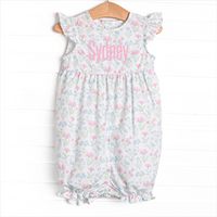 Sweet Pea Seersucker Bubble Romper, Pink