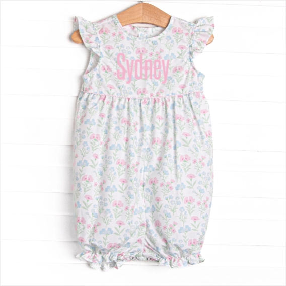 Sweet Pea Seersucker Bubble Romper, Pink