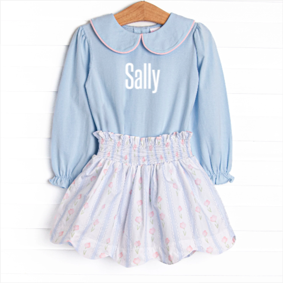 Sweet Pea Stripes Skirt Set, Blue