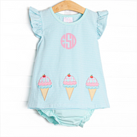 Sweet Tooth Applique Diaper Set, Blue