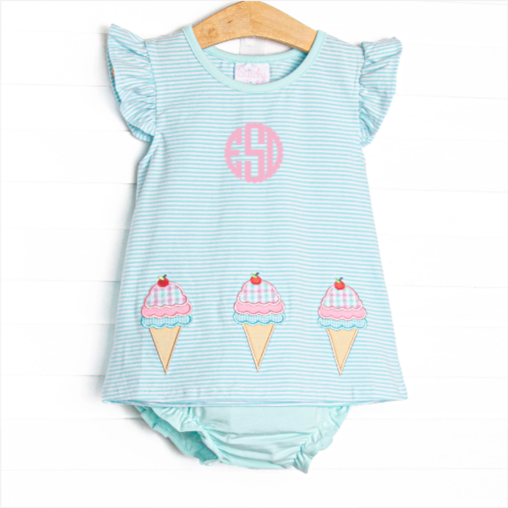 Sweet Tooth Applique Diaper Set, Blue