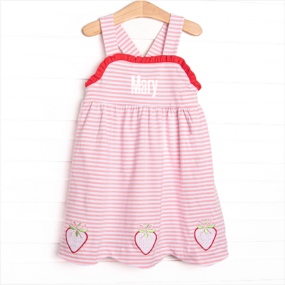 Sweetest Pick Applique Dress, Pink Stripe
