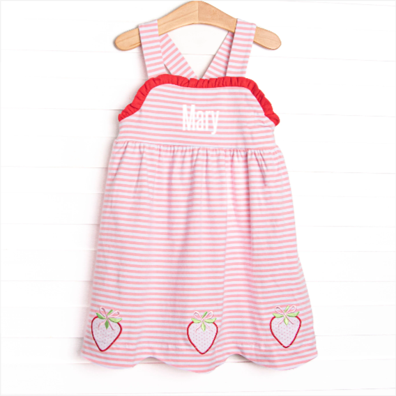 Sweetest Pick Applique Dress, Pink Stripe
