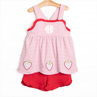 Sweetest Pick Applique Ruffle Short Set, Pink Stripe