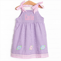 Swirls and Sprouts Applique Dress, Purple