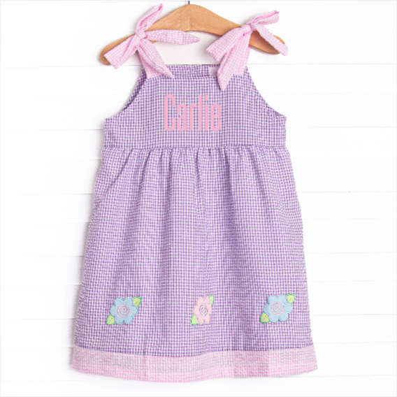 Swirls and Sprouts Applique Dress, Purple