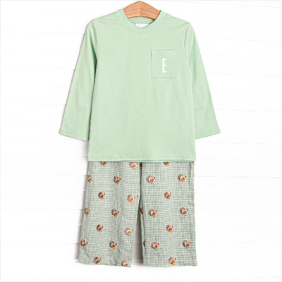 Tailfeather Craze Embroidered Pant Set, Green Gingham