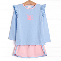 Tara Tennis Knit Skirt Set, Blue and Pink