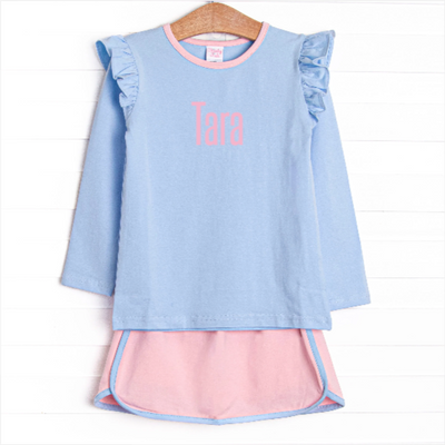 Tara Tennis Knit Skirt Set, Blue and Pink