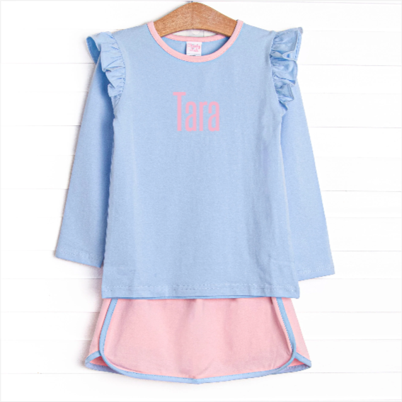 Tara Tennis Knit Skirt Set, Blue and Pink