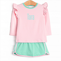 Tara Tennis Knit Skirt Set, Pink and Green