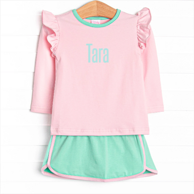 Tara Tennis Knit Skirt Set, Pink and Green