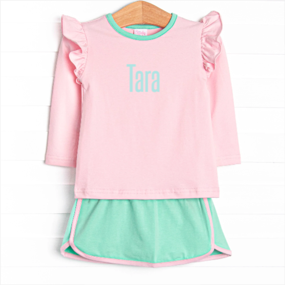Tara Tennis Knit Skirt Set, Pink and Green