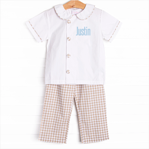 Thanksgiving Day Collared Pant Set, Tan