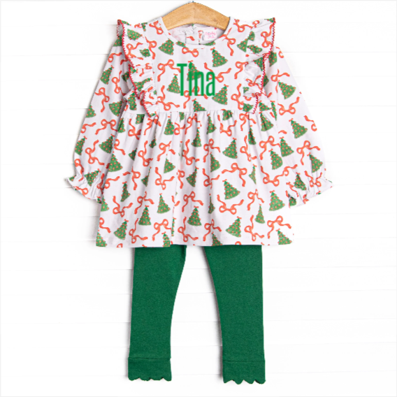 Tinsel Trees Ruffle Legging Set, Green