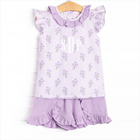 Tossing Tulips Ruffle Short Set, Purple