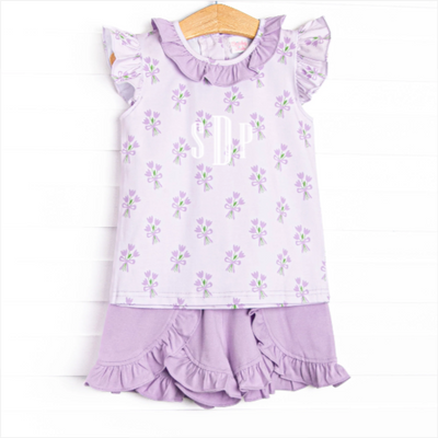 Tossing Tulips Ruffle Short Set, Purple