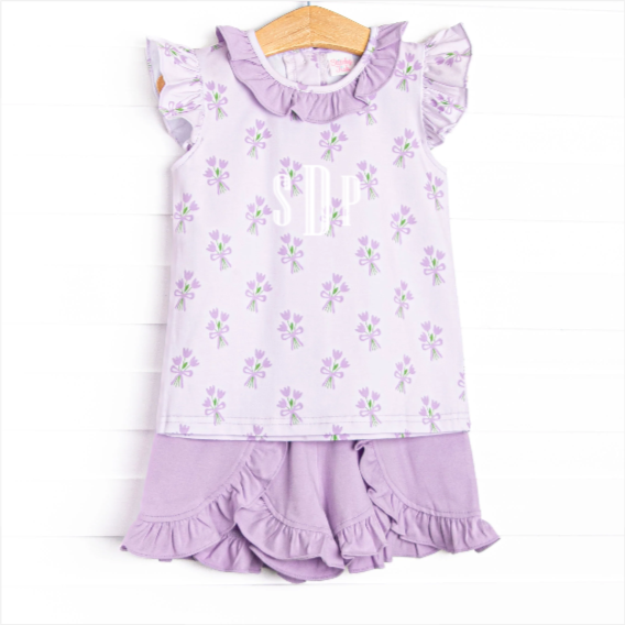 Tossing Tulips Ruffle Short Set, Purple