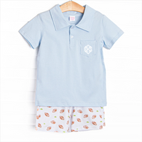Touchdown Time Polo Short Set, Blue