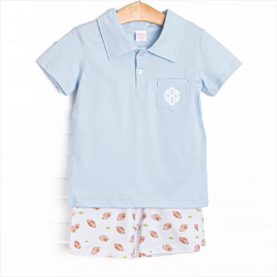 Touchdown Time Polo Short Set, Blue