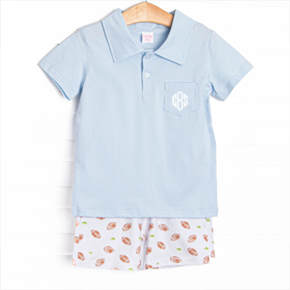 Touchdown Time Polo Short Set, Blue