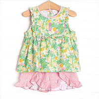 Tulum Tropics Ruffle Short Set, Green