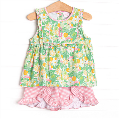 Tulum Tropics Ruffle Short Set, Green