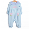Two Tulips Applique Romper, Blue