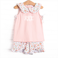 Vienna Vines Collared Ruffle Short Set, Pink