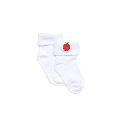 Apple Embroidered Fold Over Ankle Sock, White