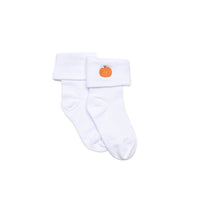 Pumpkin Embroidered Fold Over Ankle Sock, White