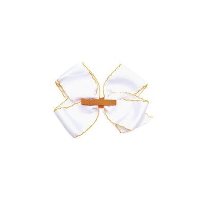 Pumpkin Embroidered Moonstitch Grosgrain Hair Bow, White with Orange Stitch