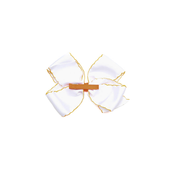 Pumpkin Embroidered Moonstitch Grosgrain Hair Bow, White with Orange Stitch
