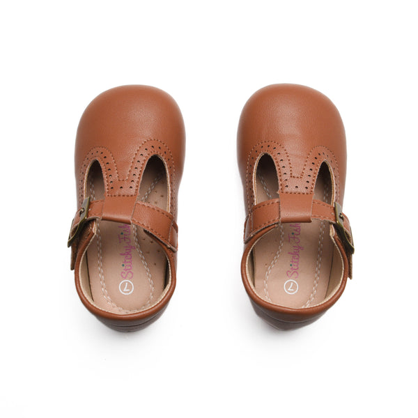 Mary Jane T-Strap Shoes, Tan