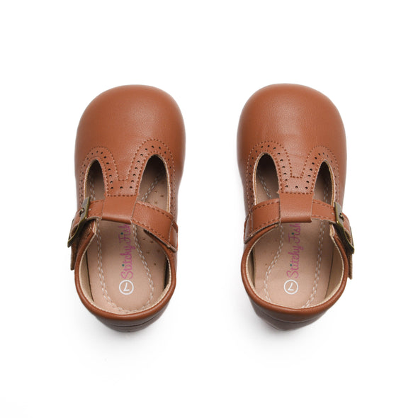 Mary Jane T-Strap Shoes, Tan