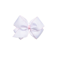Moonstitch Grosgrain Hair Bow, White with Light Pink Stitch