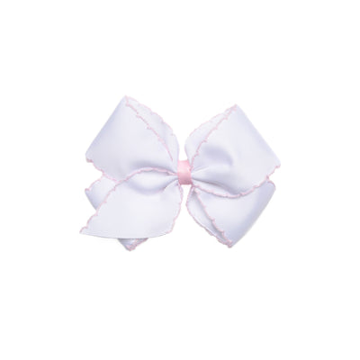 Moonstitch Grosgrain Hair Bow, White with Light Pink Stitch