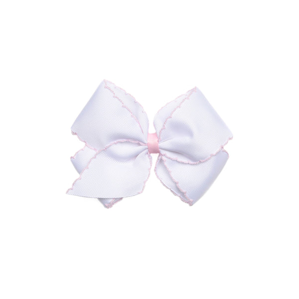 Moonstitch Grosgrain Hair Bow, White with Light Pink Stitch
