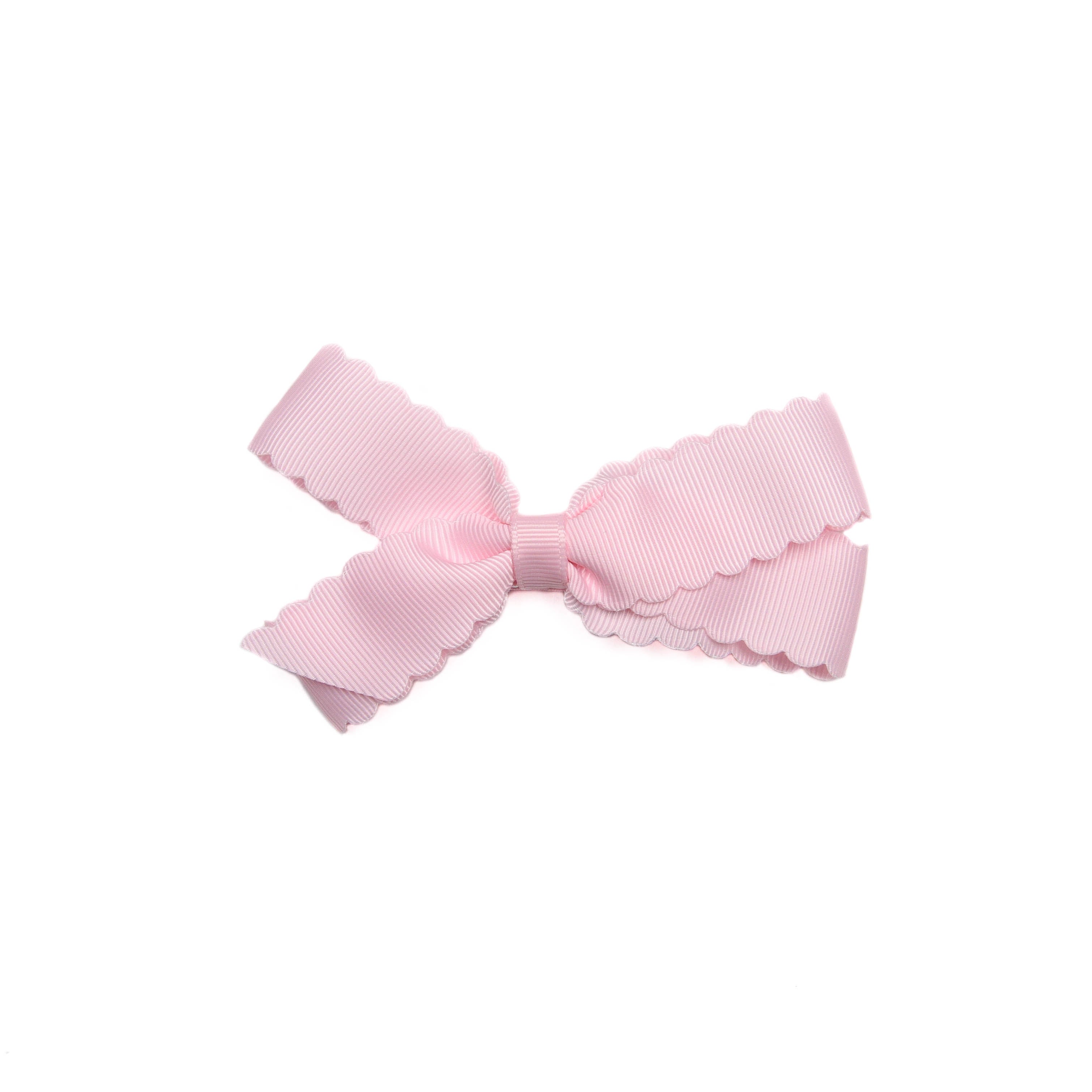 Scalloped Edge Grosgrain Hair Bow, Pearl Pink – Stitchy Fish