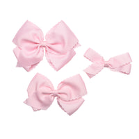 Scalloped Edge Grosgrain Hair Bow, Pearl Pink