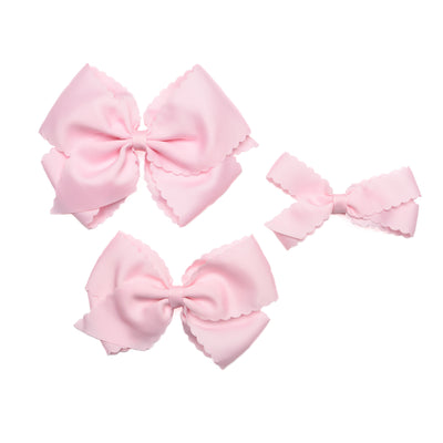 Scalloped Edge Grosgrain Hair Bow, Pearl Pink