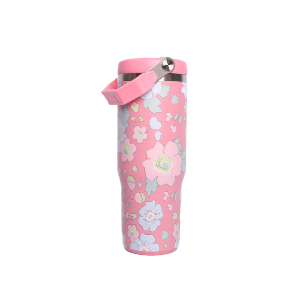 Early Fall Florals Flip Straw Tumbler, Pink