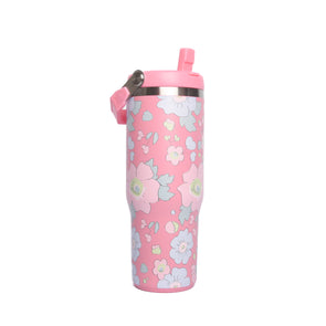 Early Fall Florals Flip Straw Tumbler, Pink
