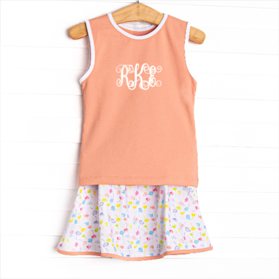 Watercolor Wildflowers Skort Set, Orange
