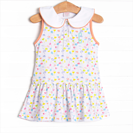 Watercolor Wildflowers Tennis Dress, Orange