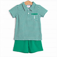 Wesley Short Set, Forest Green Stripe