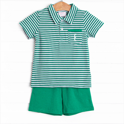 Wesley Short Set, Forest Green Stripe