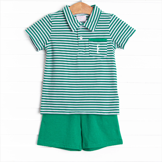 Wesley Short Set, Forest Green Stripe