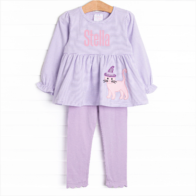 Whiskers and Witches Applique Legging Set, Purple